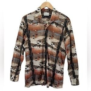 Damon 70s Knit Wide Spread Collar Disco Rave Retro Vintage Button Down Shirt